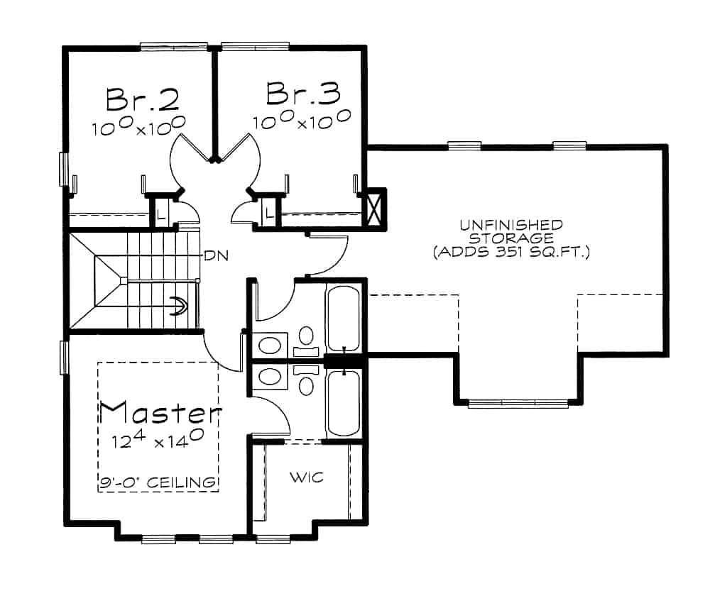 Floor Plan Upper Level of Farmhouse Plan #120-2631