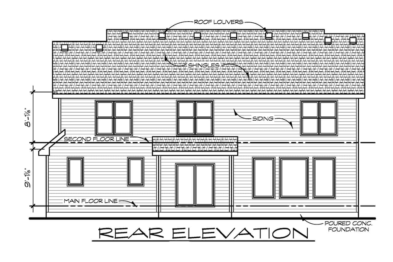 Home Plan Rear Elevation of this 4-Bedroom,2195 Sq Ft Plan -120-2632