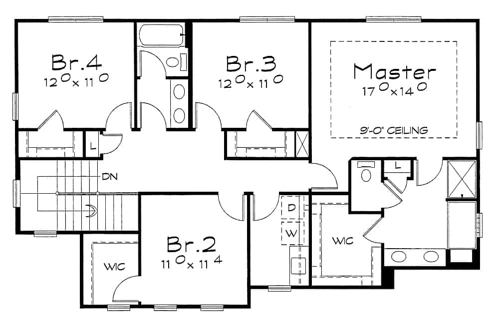 Floor Plan Upper Level of Farmhouse Plan #120-2632