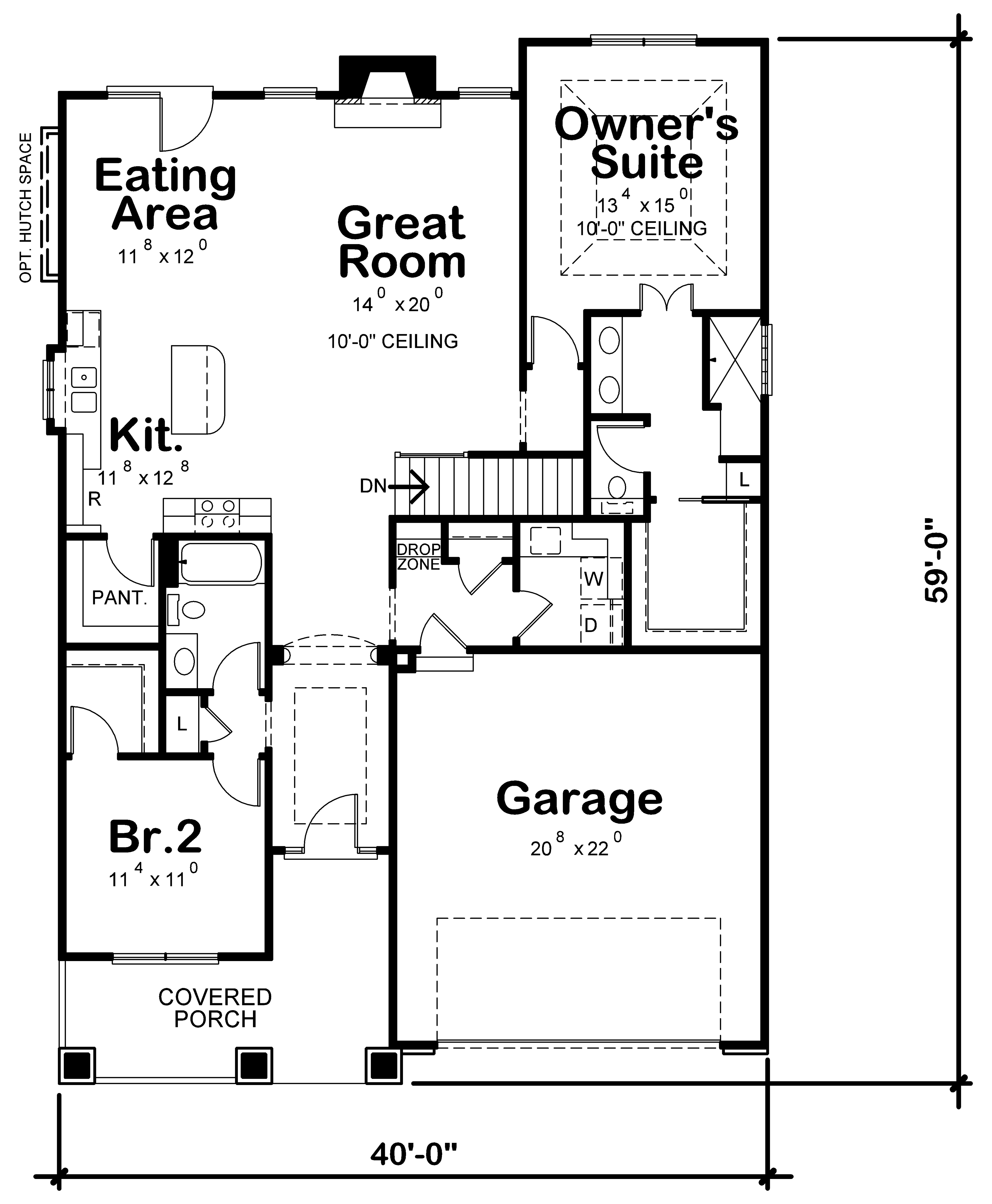 Floor Plan Main Level of Cottage Plan #120-2633