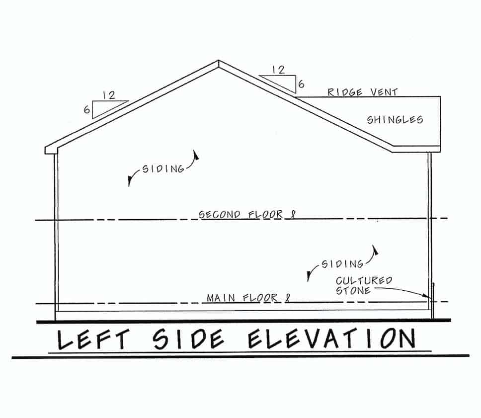Home Plan Left Elevation of this 3-Bedroom,1540 Sq Ft Plan -120-2635