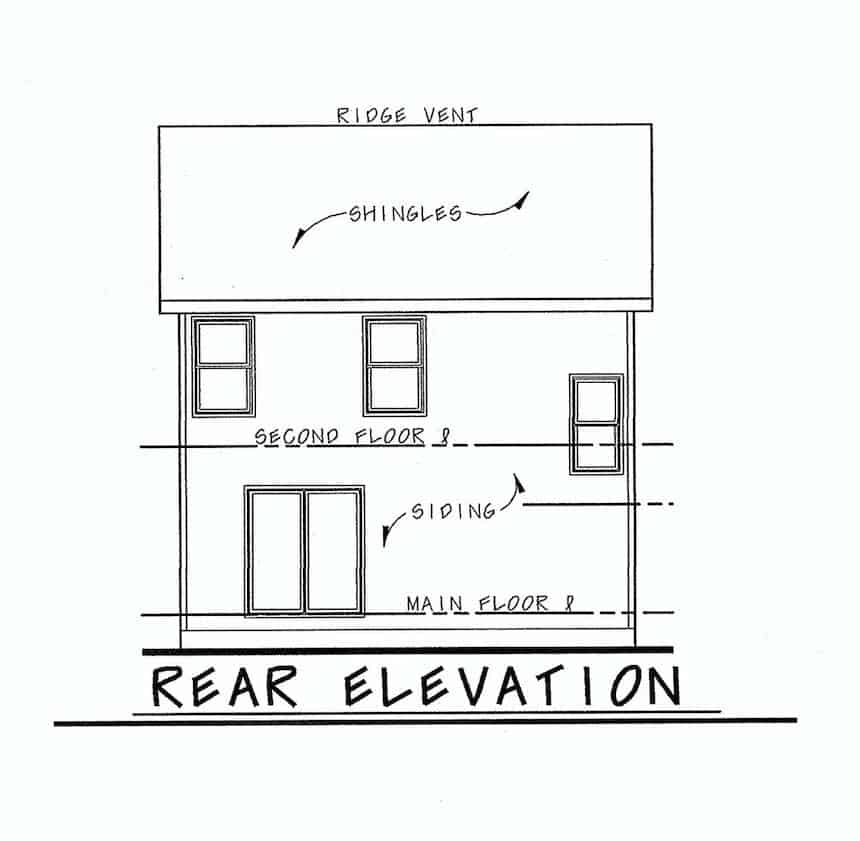 Home Plan Rear Elevation of this 3-Bedroom,1540 Sq Ft Plan -120-2635