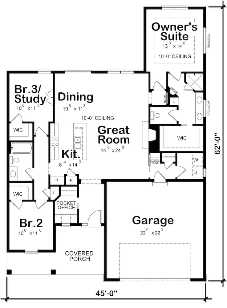 Floor Plan Main Level of Contemporary Plan #120-2638