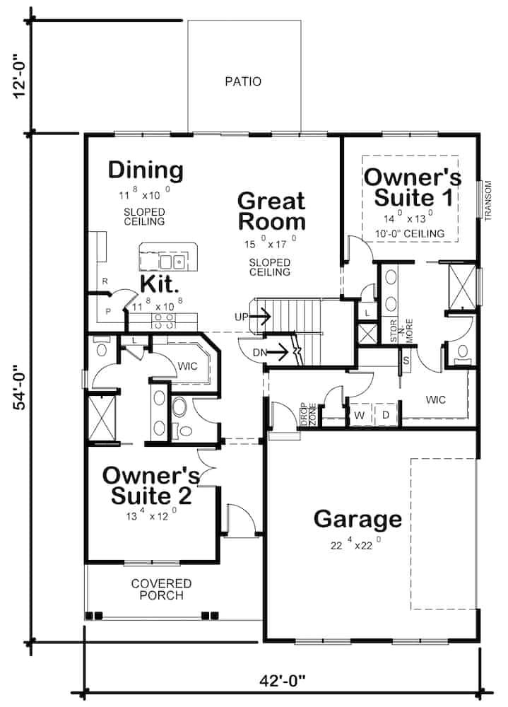 Floor Plan Main Level of Traditional Plan #120-2639
