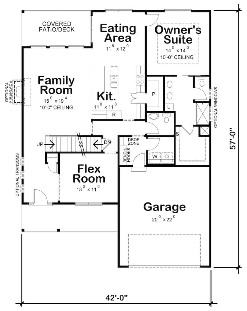 Floor Plan Main Level of Farmhouse Plan #120-2640