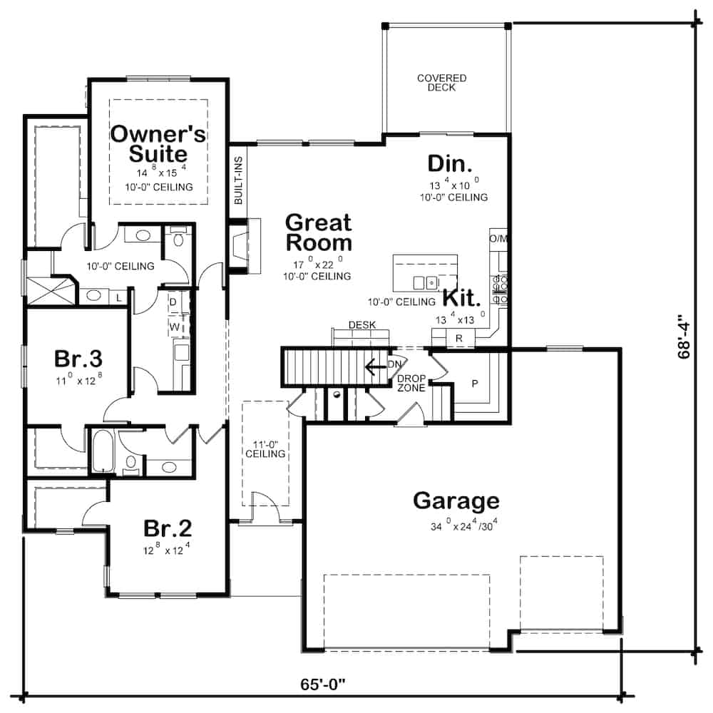 Floor Plan Main Level of Contemporary Plan #120-2644