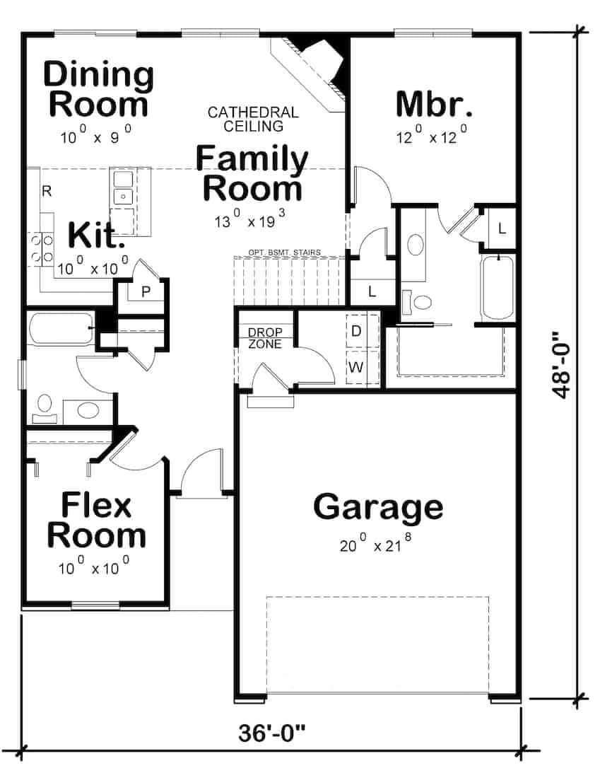 Floor Plan Main Level of Ranch Plan #120-2645