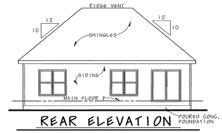 Home Plan Rear Elevation of this 1-Bedroom,1136 Sq Ft Plan -120-2645