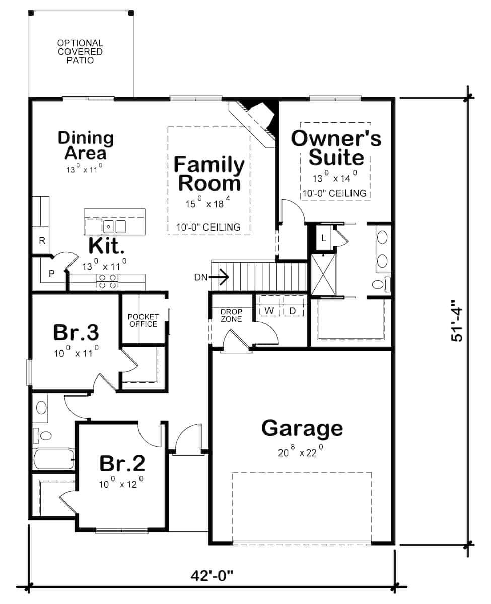 Floor Plan Main Level of Ranch Plan #120-2647