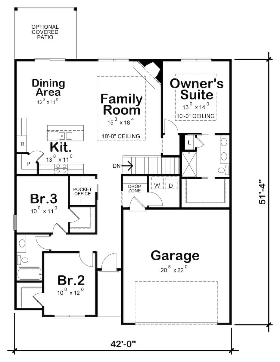 Floor Plan Main Level of Ranch Plan #120-2648