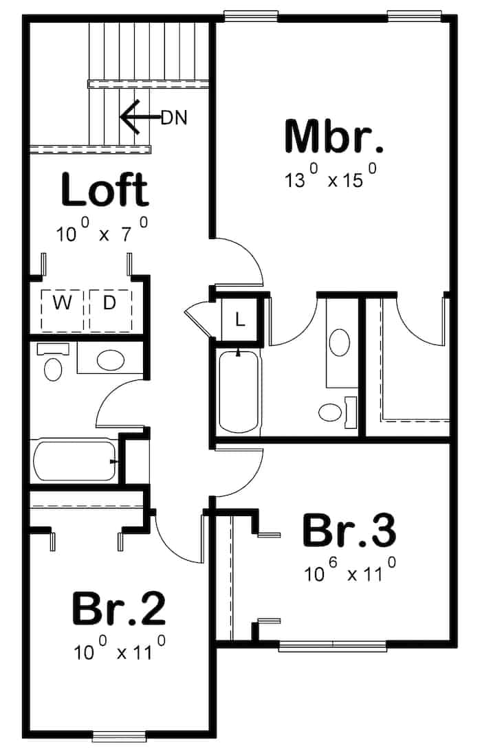 Floor Plan Upper Level of Farmhouse Plan #120-2649