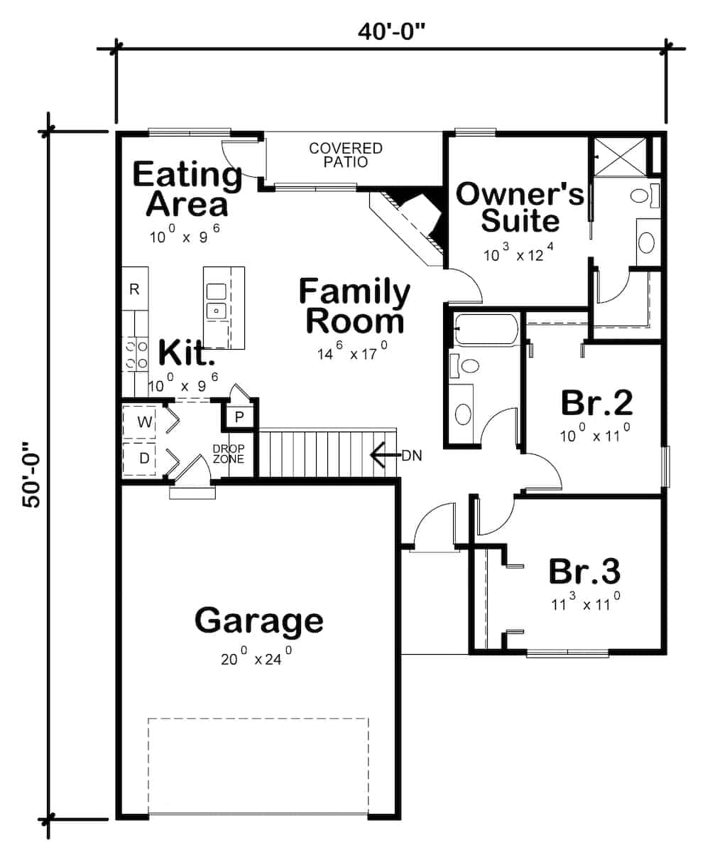 Floor Plan Main Level of Ranch Plan #120-2650