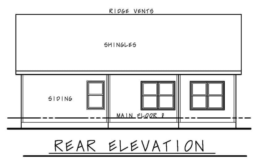 Home Plan Rear Elevation of this 3-Bedroom,1176 Sq Ft Plan -120-2650
