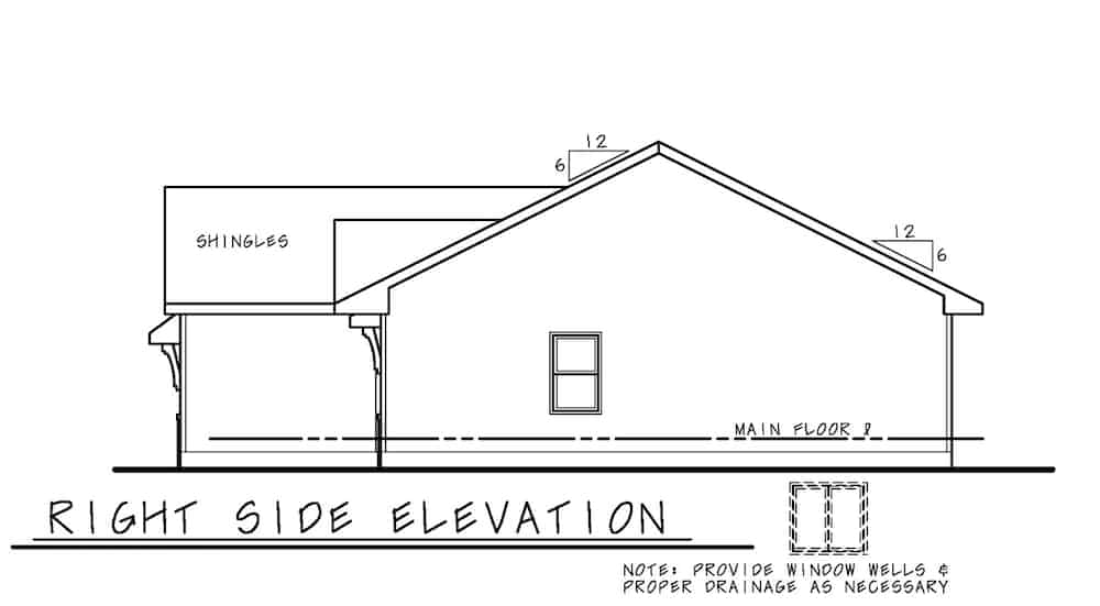 Home Plan Right Elevation of this 3-Bedroom,1176 Sq Ft Plan -120-2650