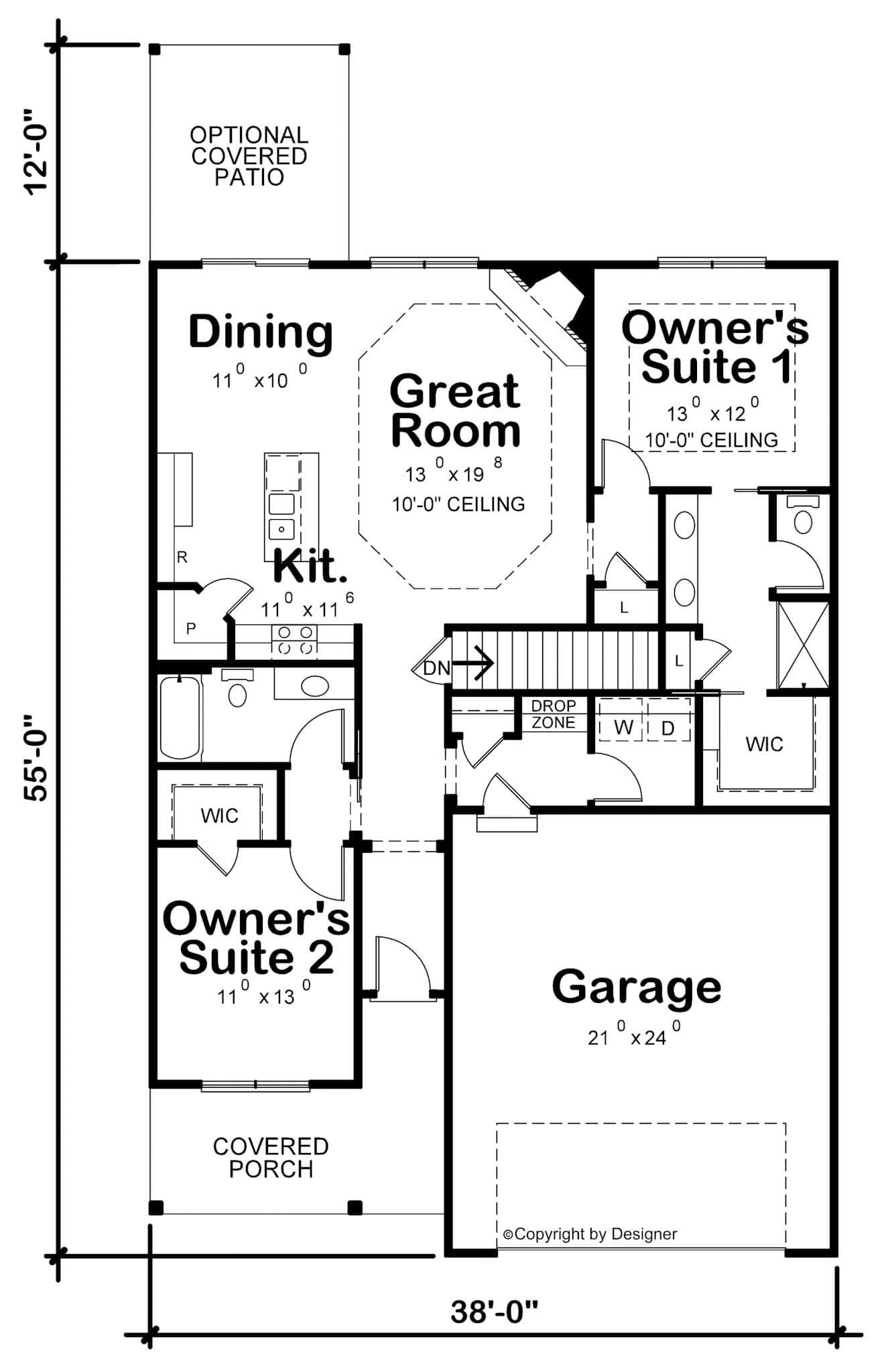 Floor Plan Main Level of Ranch Plan #120-2651