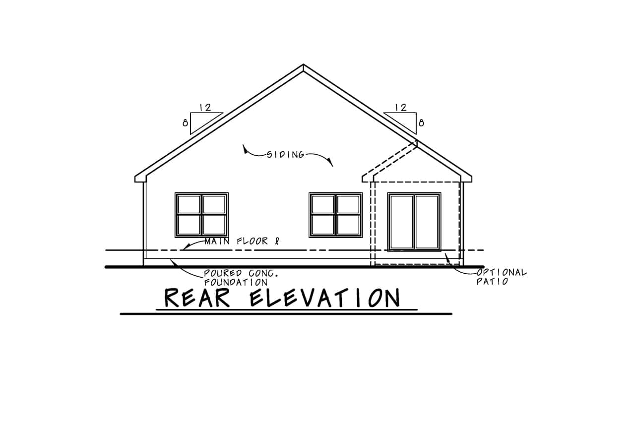 Home Plan Rear Elevation of this 2-Bedroom,1387 Sq Ft Plan -120-2651