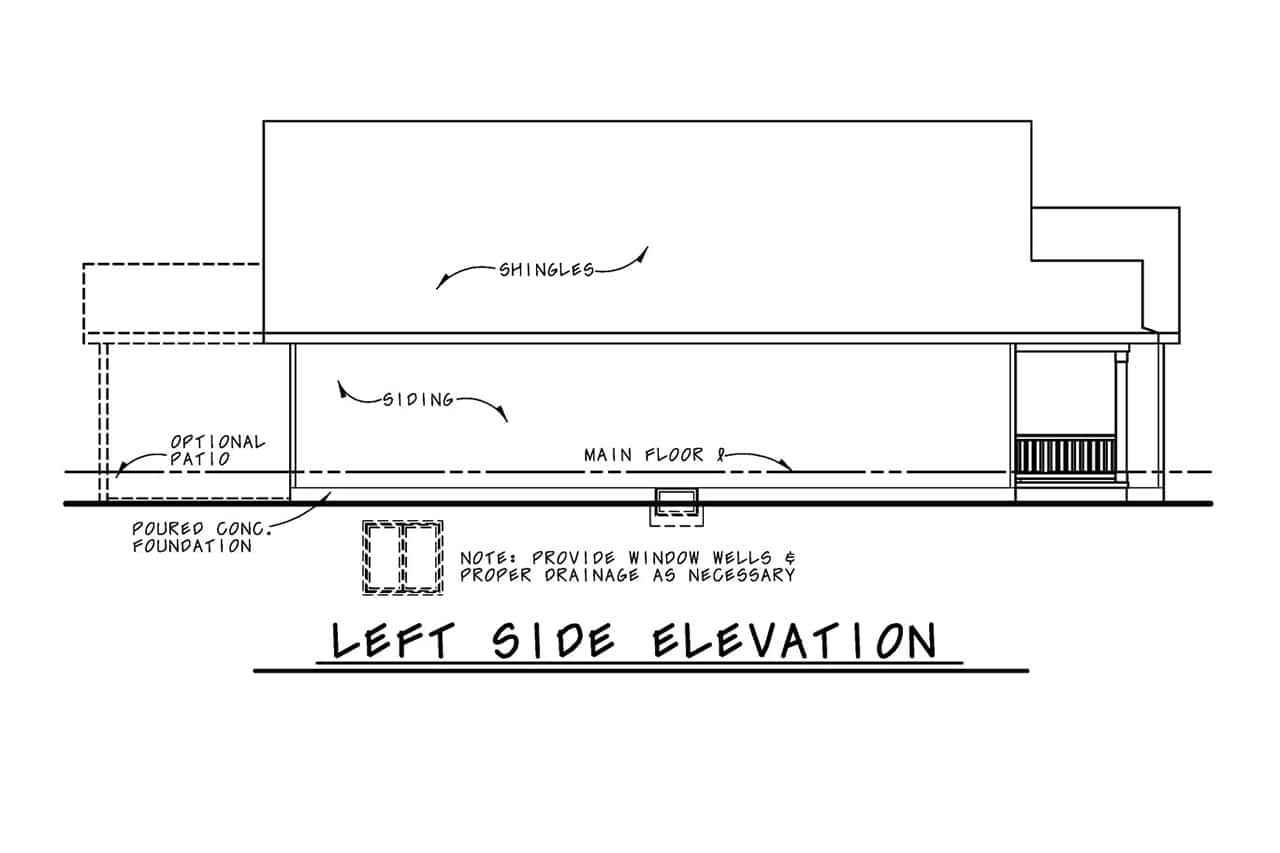 Home Plan Left Elevation of this 2-Bedroom,1387 Sq Ft Plan -120-2651