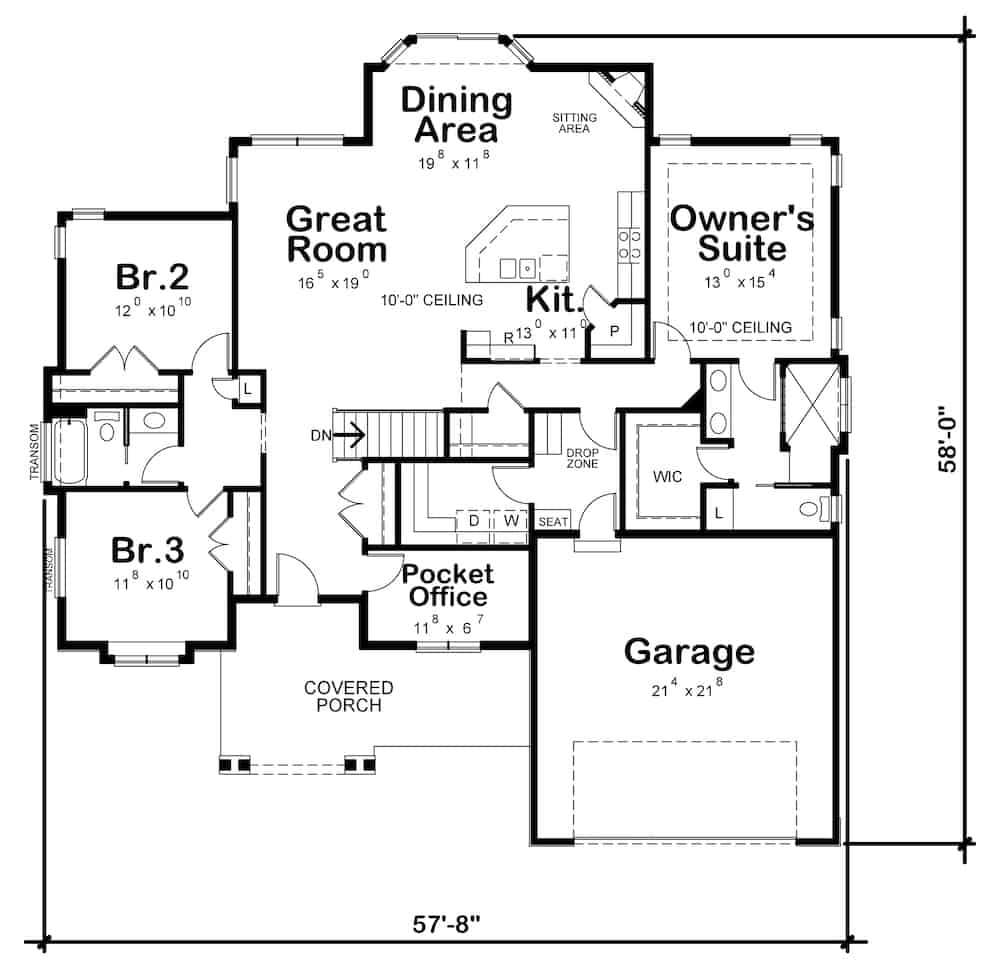 Floor Plan Main Level of Farmhouse Plan #120-2652