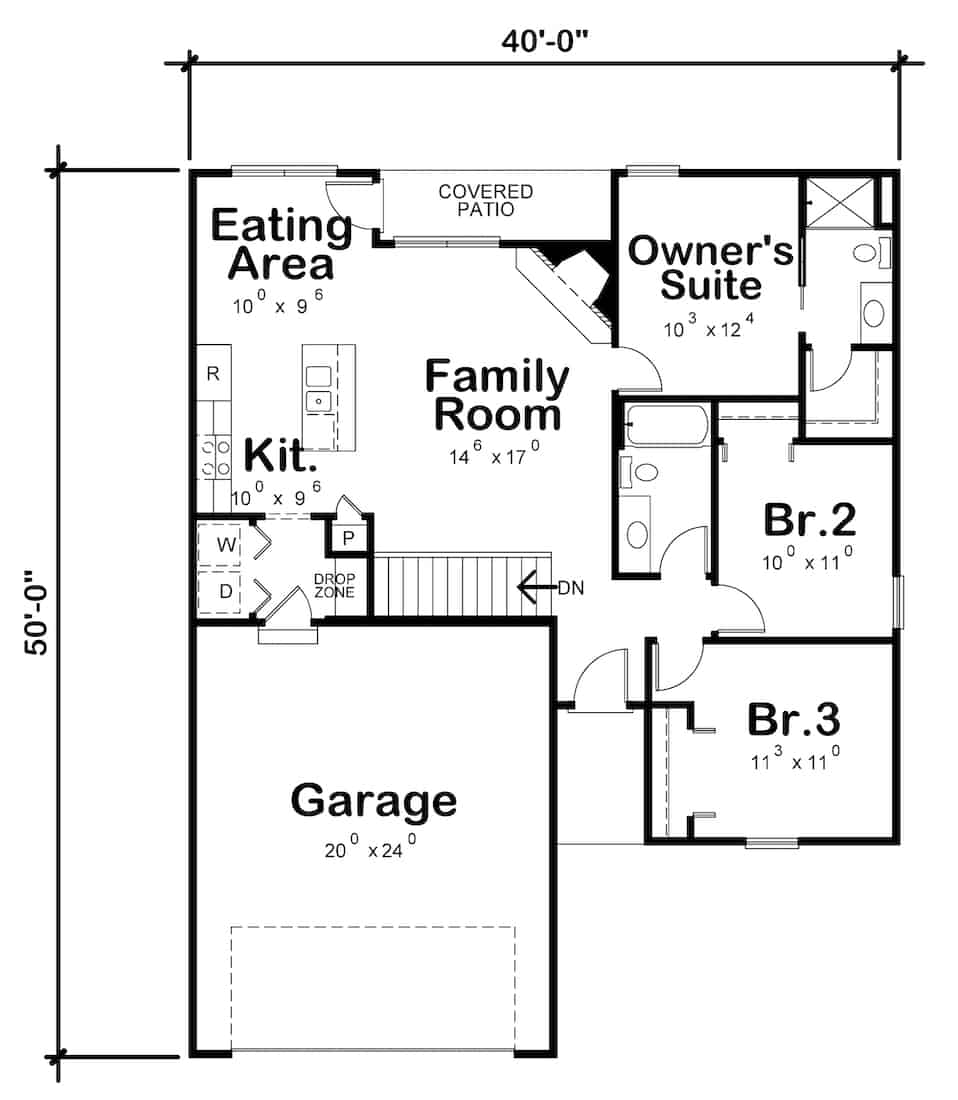 Floor Plan Main Level of Ranch Plan #120-2653