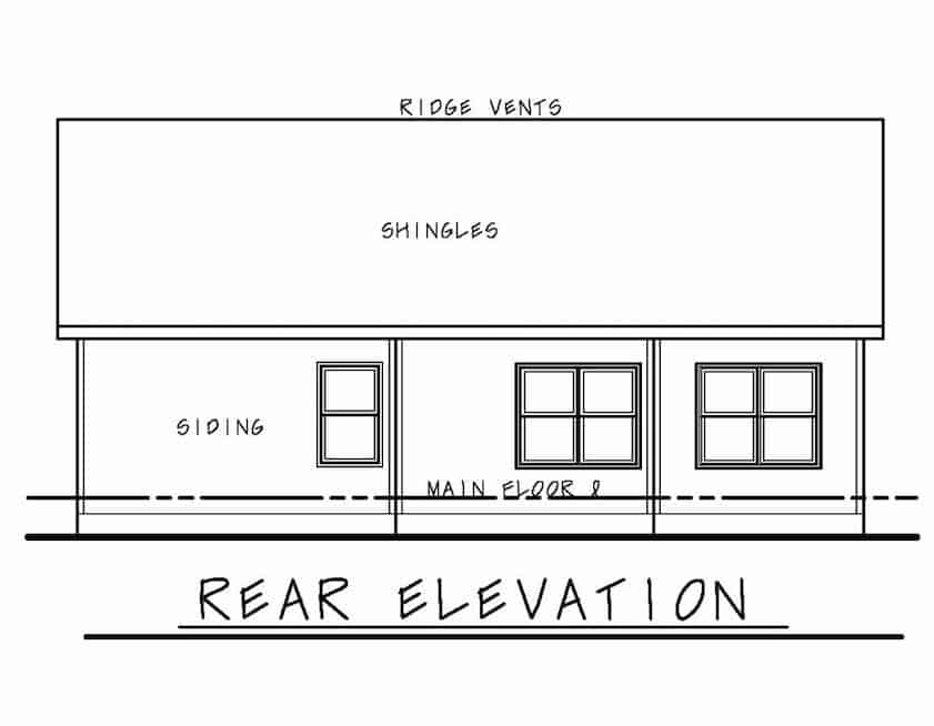 Home Plan Rear Elevation of this 3-Bedroom,1176 Sq Ft Plan -120-2653
