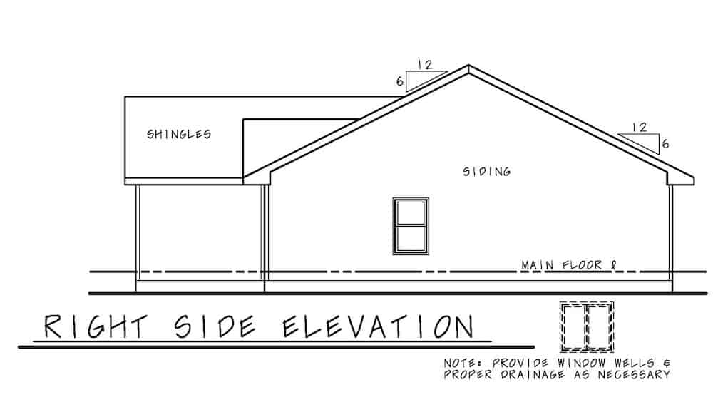 Home Plan Right Elevation of this 3-Bedroom,1176 Sq Ft Plan -120-2653