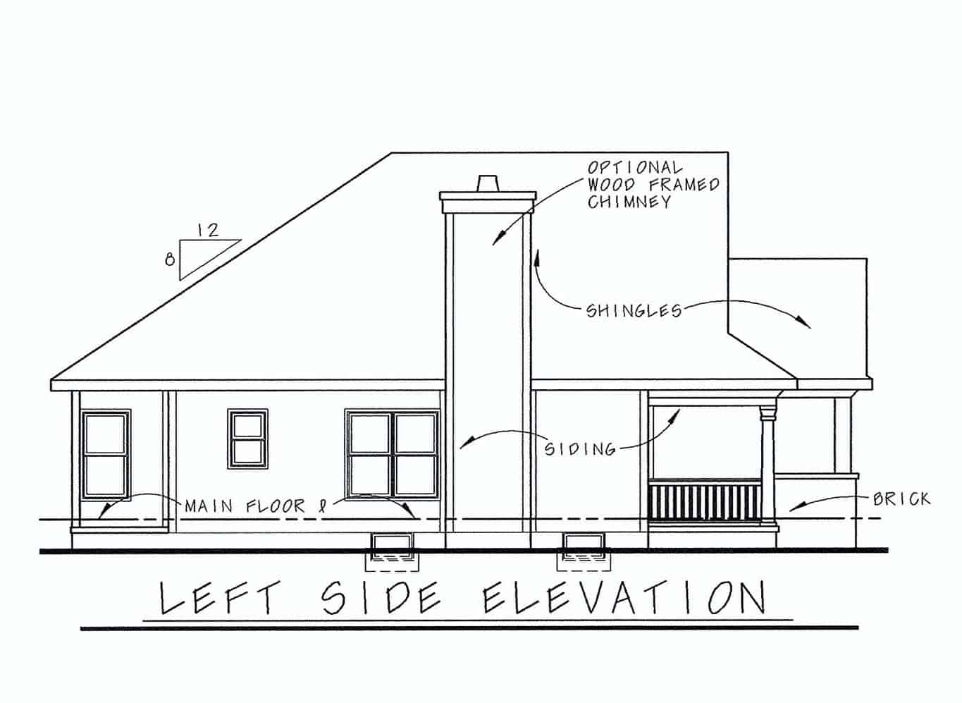 Home Plan Left Elevation of this 3-Bedroom,1195 Sq Ft Plan -120-2654