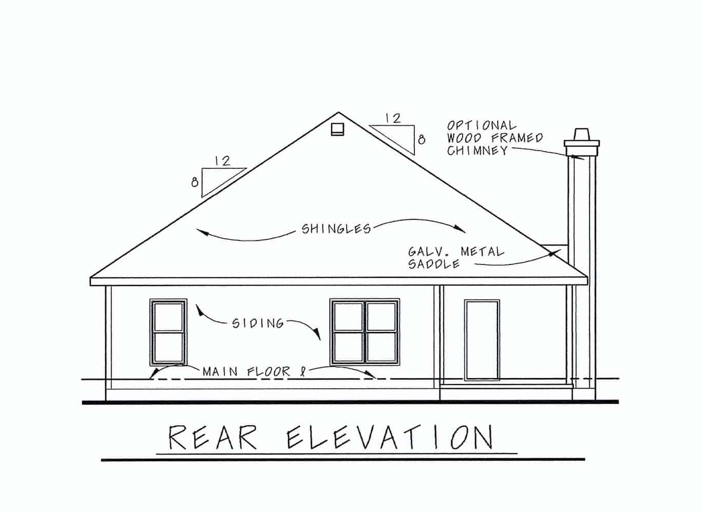 Home Plan Rear Elevation of this 3-Bedroom,1195 Sq Ft Plan -120-2654