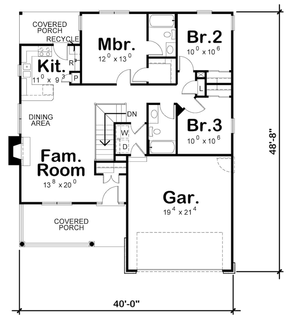 Floor Plan Main Level of Ranch Plan #120-2654