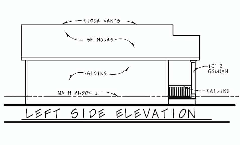 Home Plan Left Elevation of this 2-Bedroom,800 Sq Ft Plan -120-2655