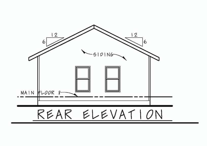 Home Plan Rear Elevation of this 2-Bedroom,800 Sq Ft Plan -120-2655