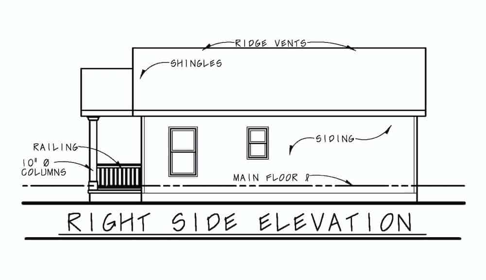 Home Plan Right Elevation of this 2-Bedroom,800 Sq Ft Plan -120-2655