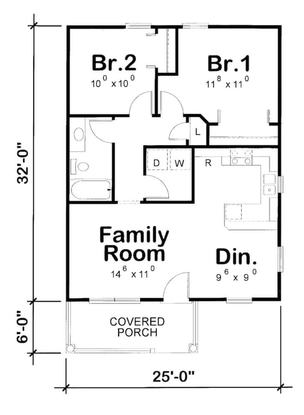Floor Plan Main Level of Cottage Plan #120-2655