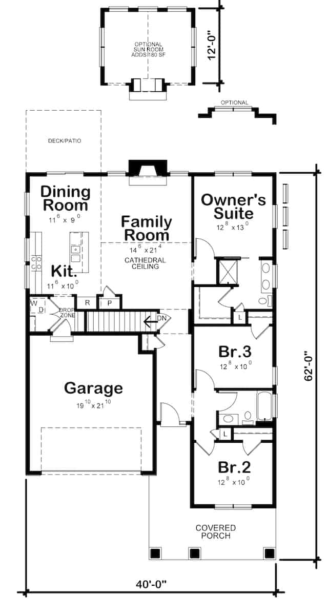 Floor Plan Main Level of Ranch Plan #120-2656