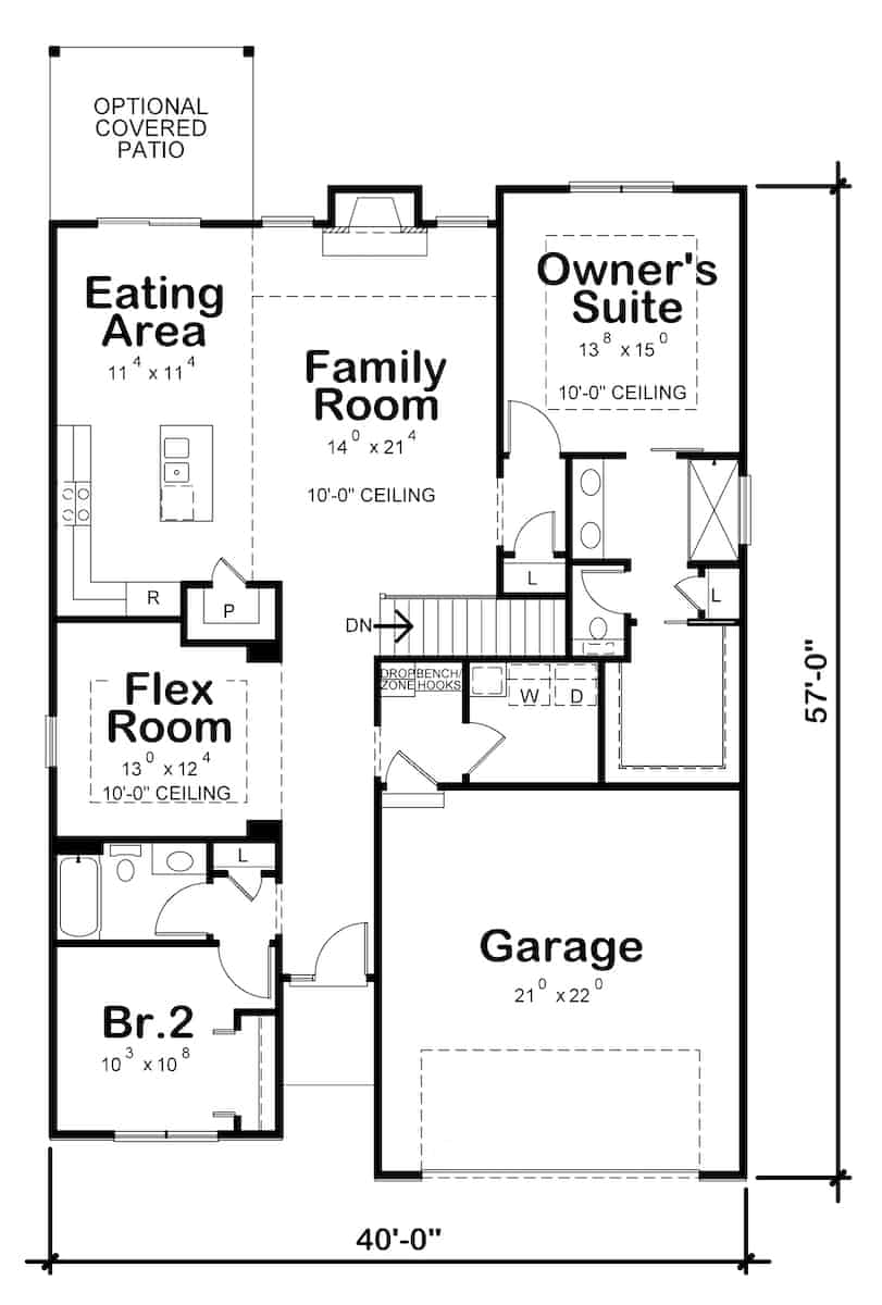 Floor Plan Main Level of Ranch Plan #120-2660