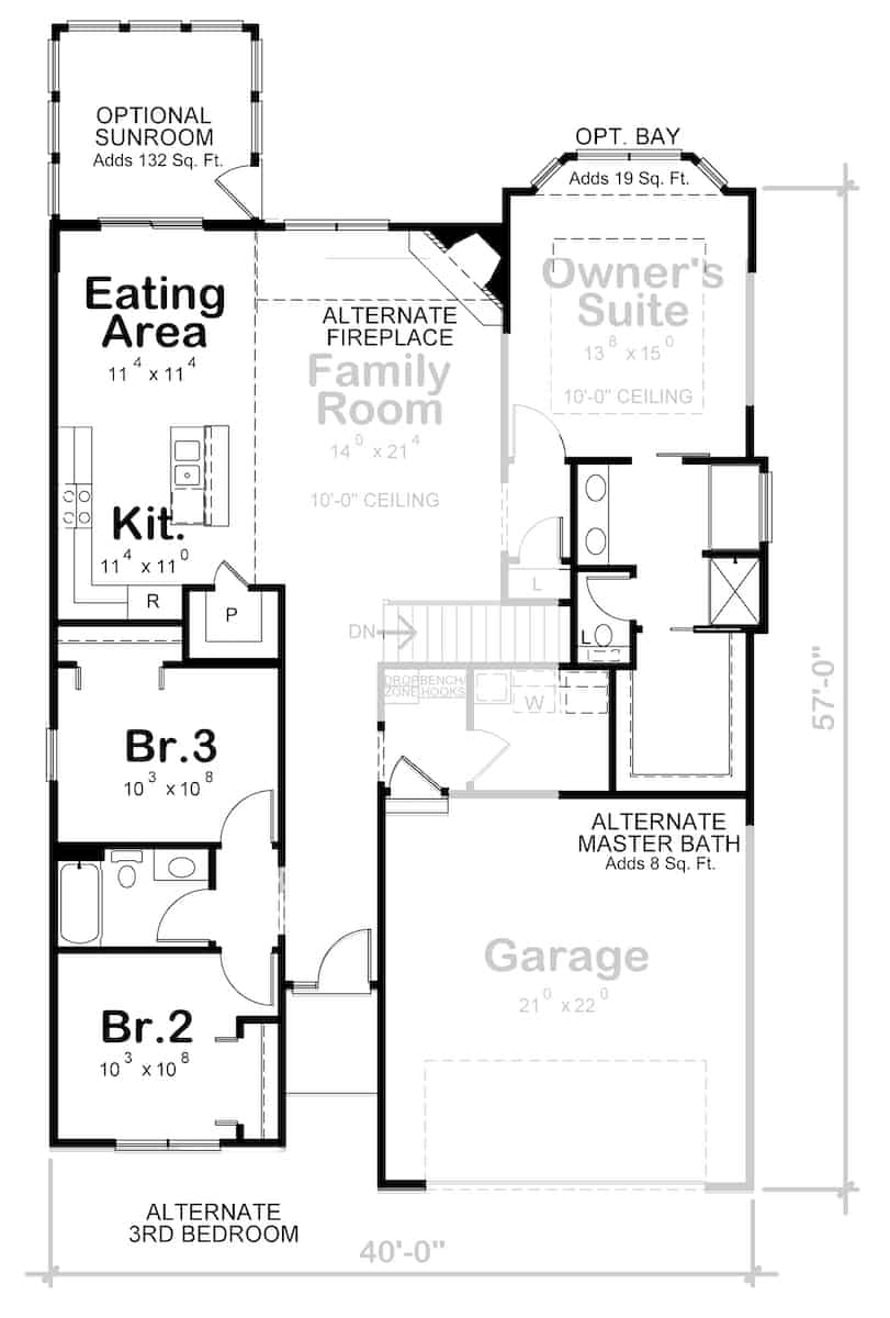 Floor Plan Main Level of Ranch Plan #120-2660