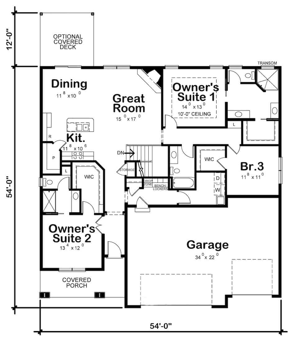 Floor Plan Main Level of Contemporary Plan #120-2662