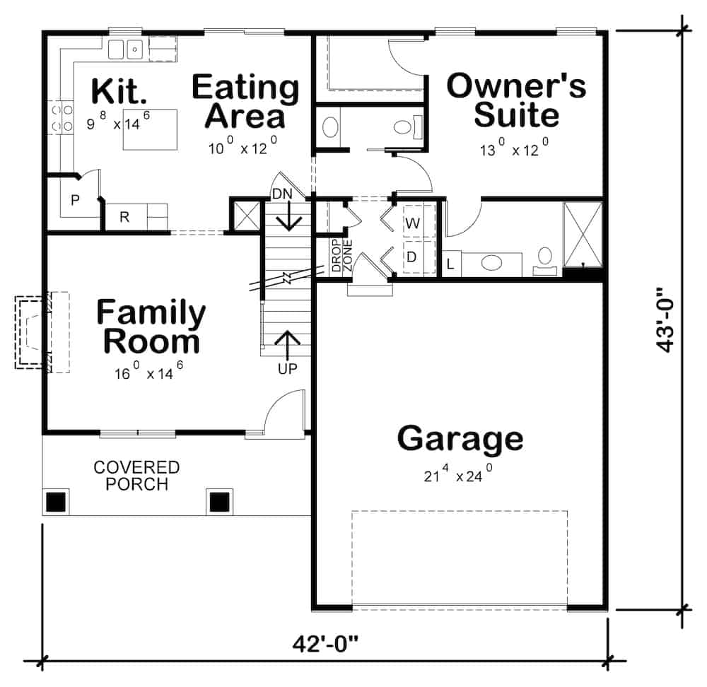 Floor Plan Main Level of Farmhouse Plan #120-2663