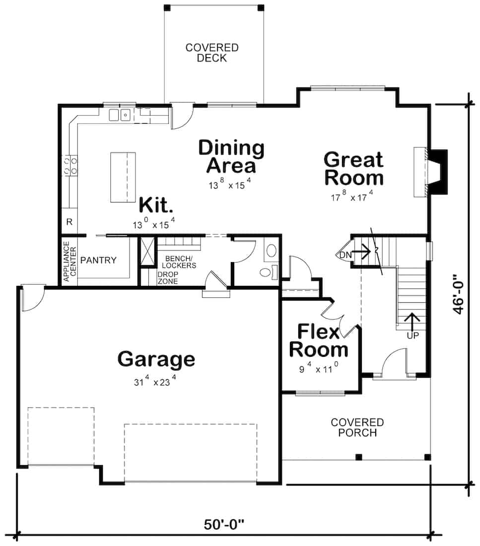 Floor Plan Main Level of Contemporary Plan #120-2664