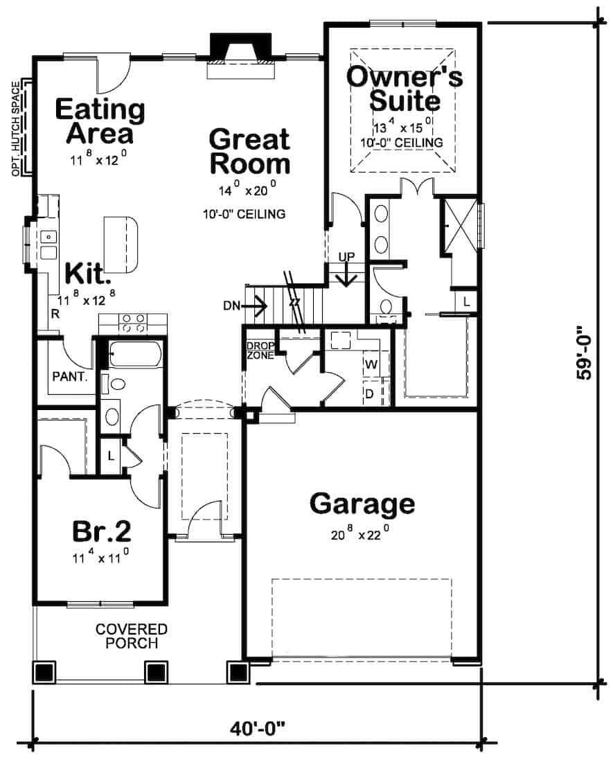 Floor Plan Main Level of Farmhouse Plan #120-2666