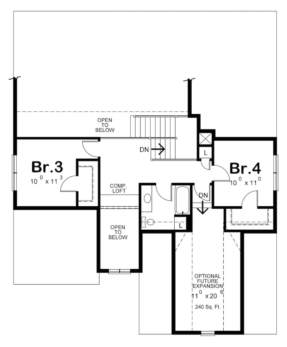 Floor Plan Upper Level of Farmhouse Plan #120-2667