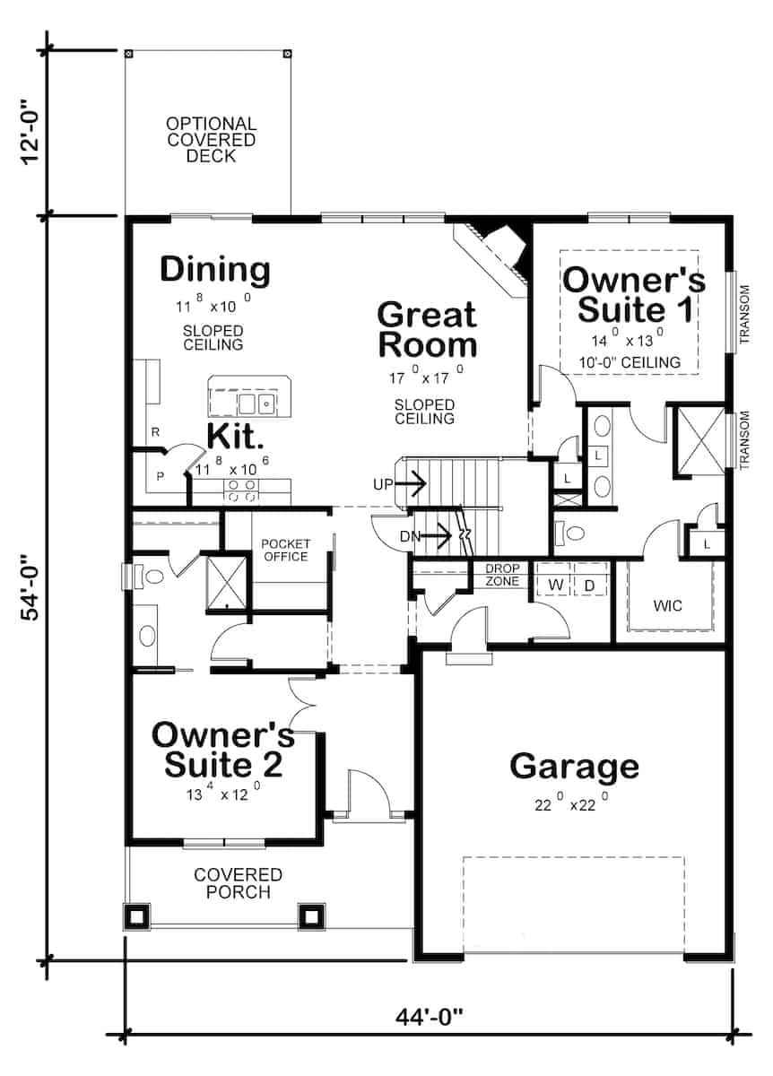 Floor Plan Main Level of Farmhouse Plan #120-2667