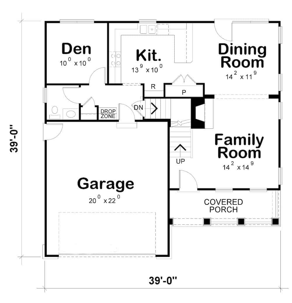 Floor Plan Main Level of Farmhouse Plan #120-2668