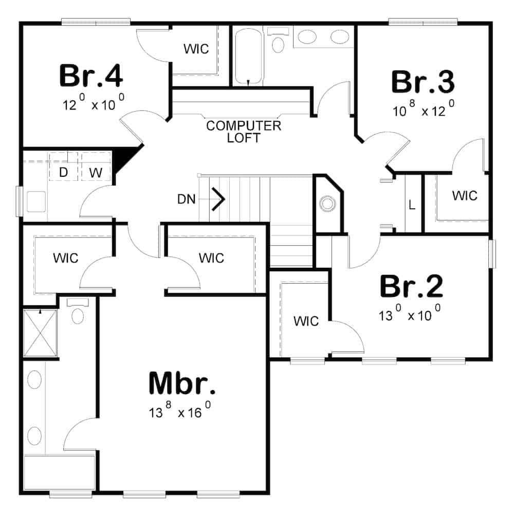 Floor Plan Upper Level of Farmhouse Plan #120-2668