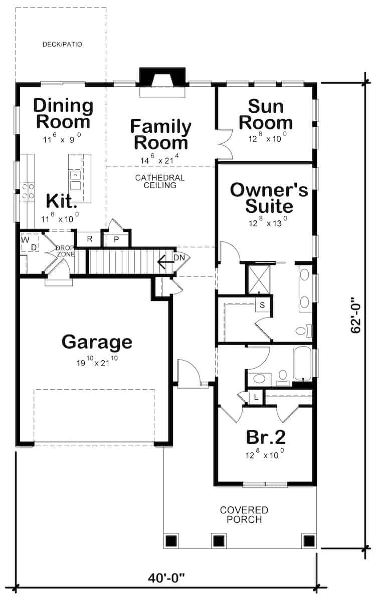 Floor Plan Main Level of Ranch Plan #120-2669
