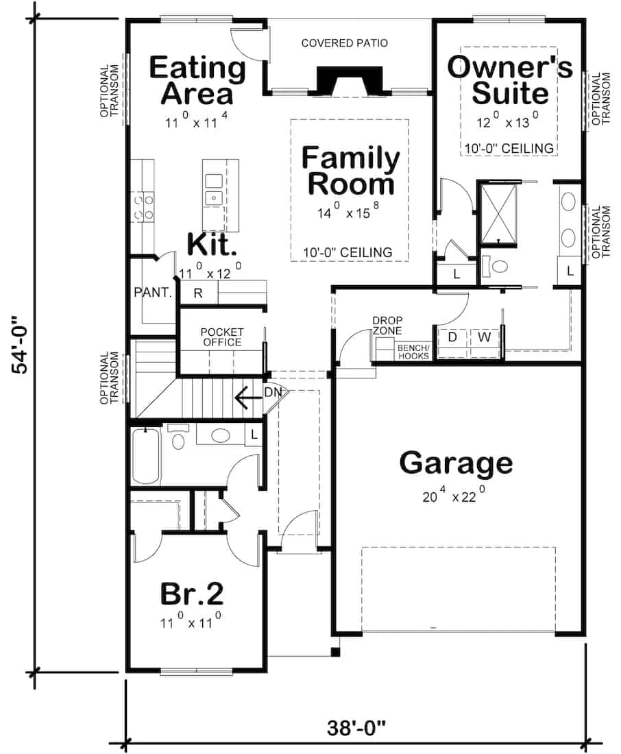 Floor Plan Main Level of Cottage Plan #120-2670