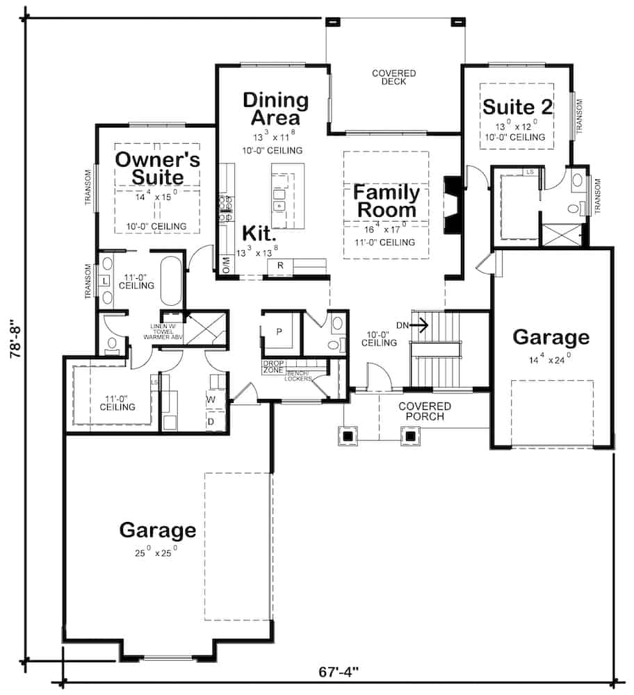 Floor Plan Main Level of Craftsman Plan #120-2673