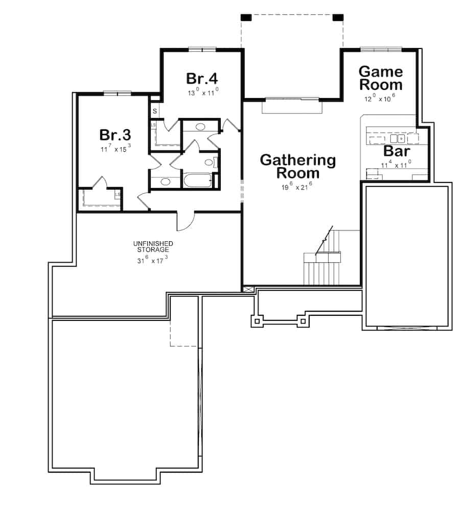 Floor Plan Basement of Craftsman Plan #120-2673