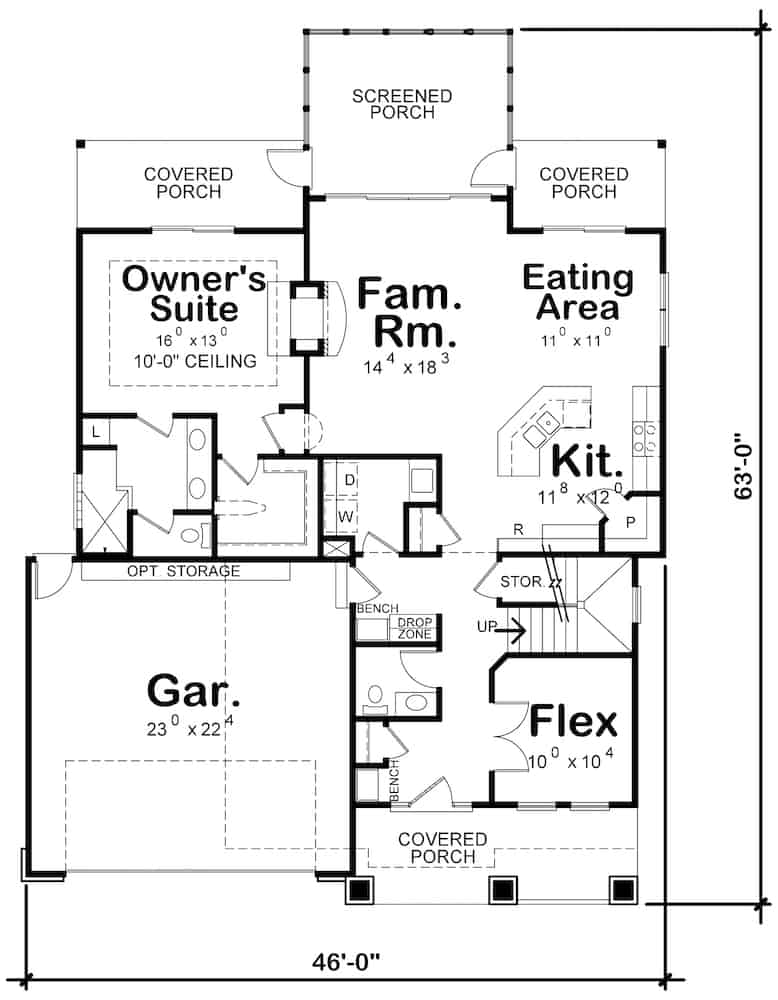 Floor Plan Main Level of Farmhouse Plan #120-2674