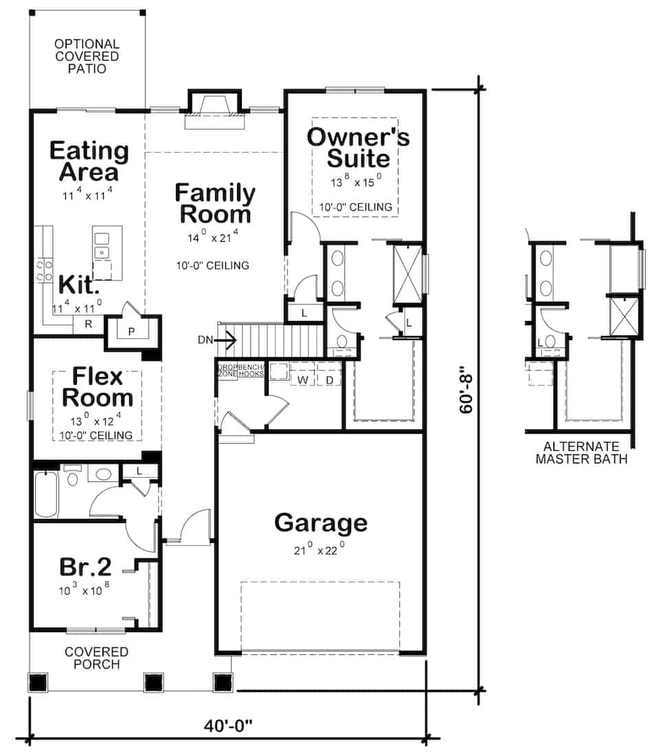 Floor Plan Main Level of Ranch Plan #120-2676