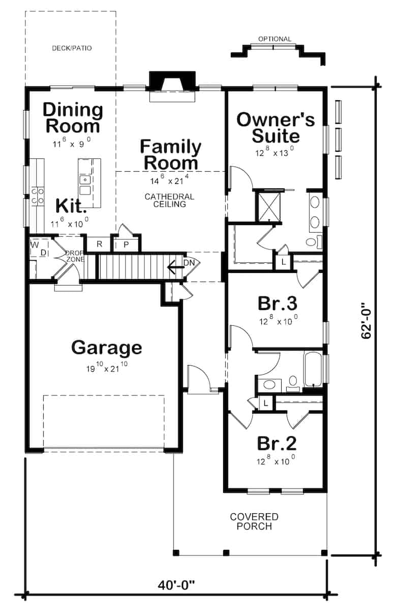 Floor Plan Main Level of Ranch Plan #120-2677